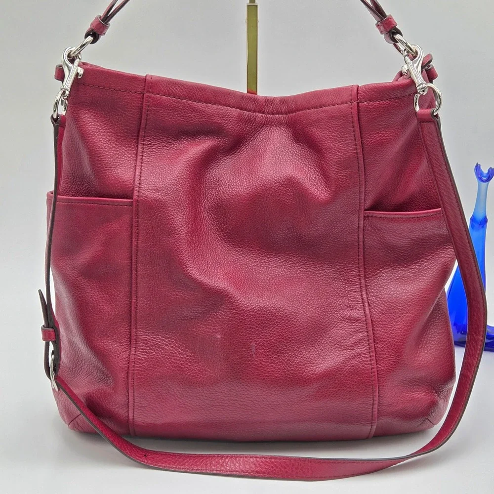 Coach Large Slouchy Hobo Bag Pebbled Leather Shoulder Tote Crossbody F31323 Wine